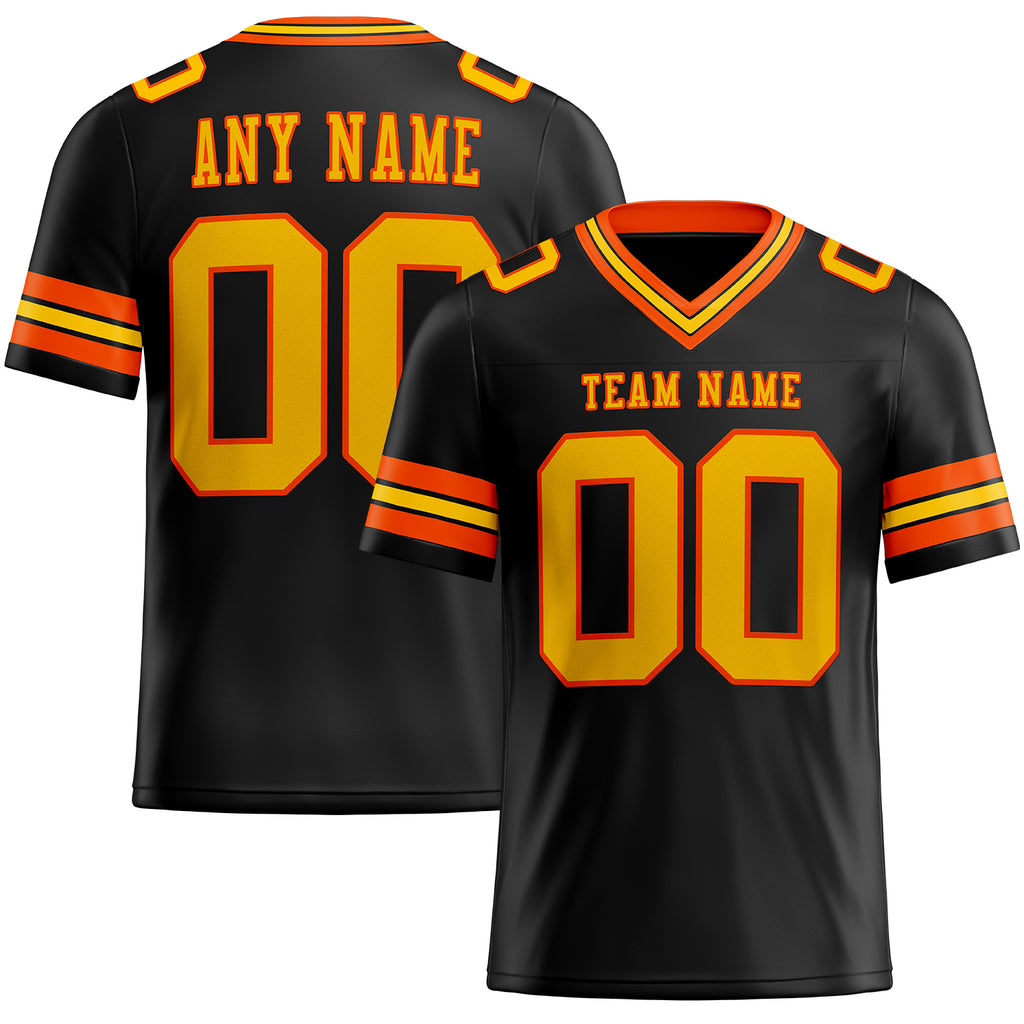 Custom Black Yellow-Orange Mesh Authentic Football Jersey