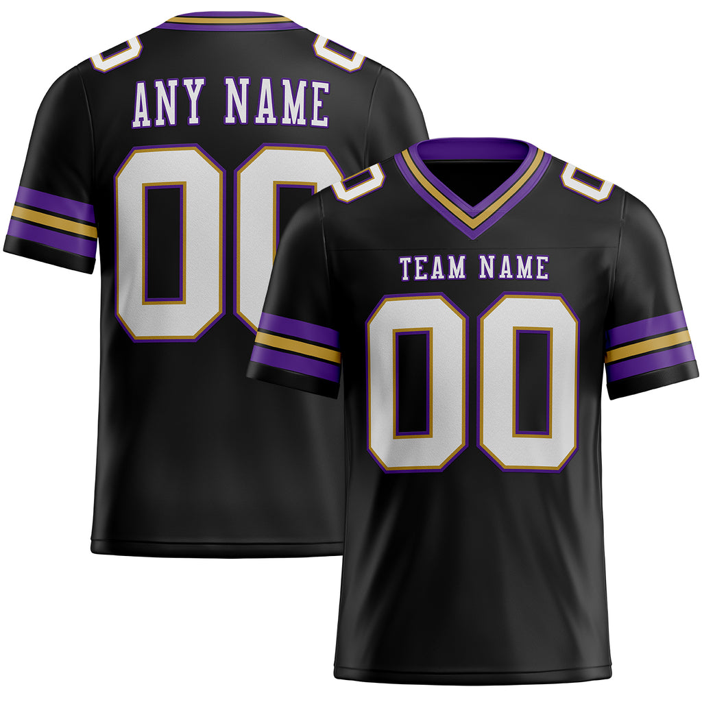 Custom Black White Old Gold-Purple Mesh Authentic Football Jersey