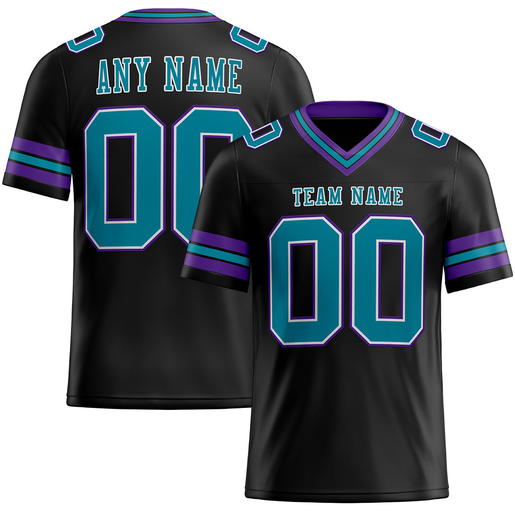 Custom Black Teal-Purple Mesh Authentic Football Jersey