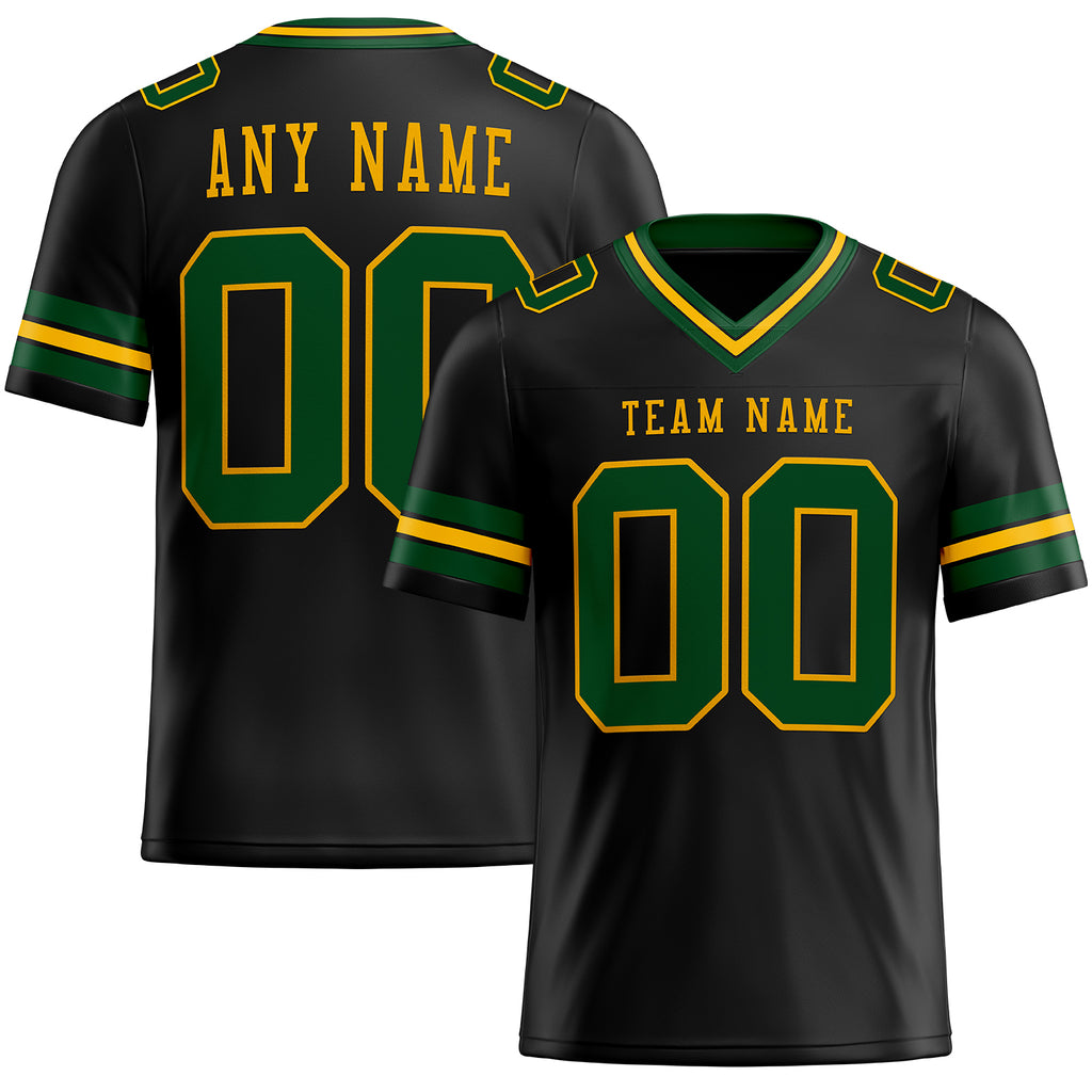 Custom Black Green-Gold Mesh Authentic Football Jersey