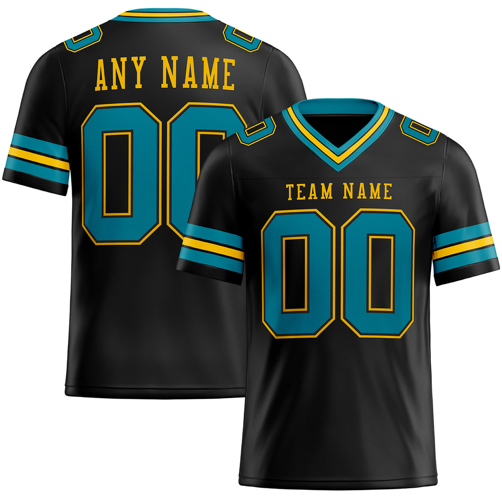 Custom Black Teal-Yellow Mesh Authentic Football Jersey