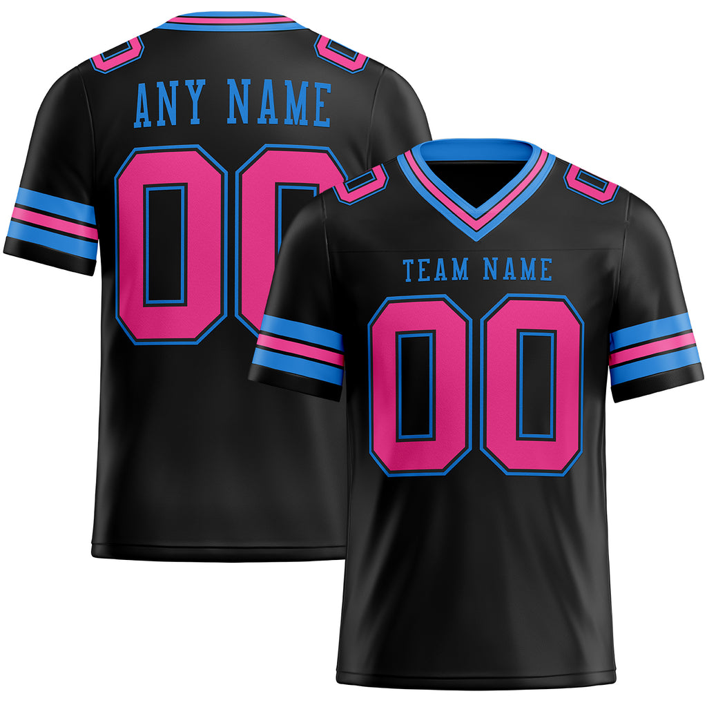 Custom Black Pink-Powder Blue Authentic Football Jersey