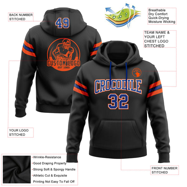 Custom Stitched Black Royal-Orange Football Pullover Sweatshirt Hoodie