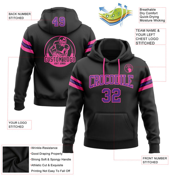Custom Stitched Black Purple-Pink Football Pullover Sweatshirt Hoodie