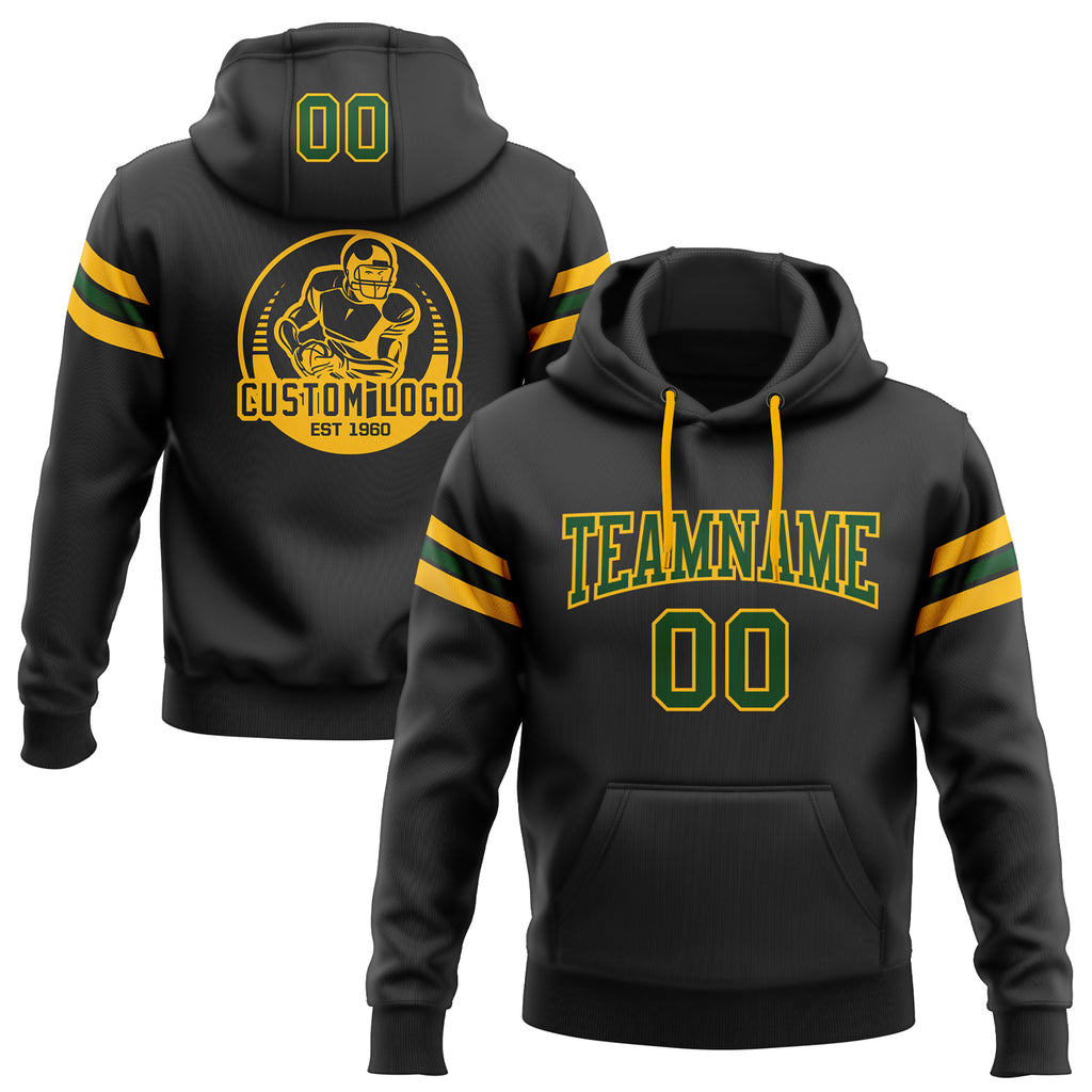 Custom Stitched Black Green-Gold Football Pullover Sweatshirt Hoodie