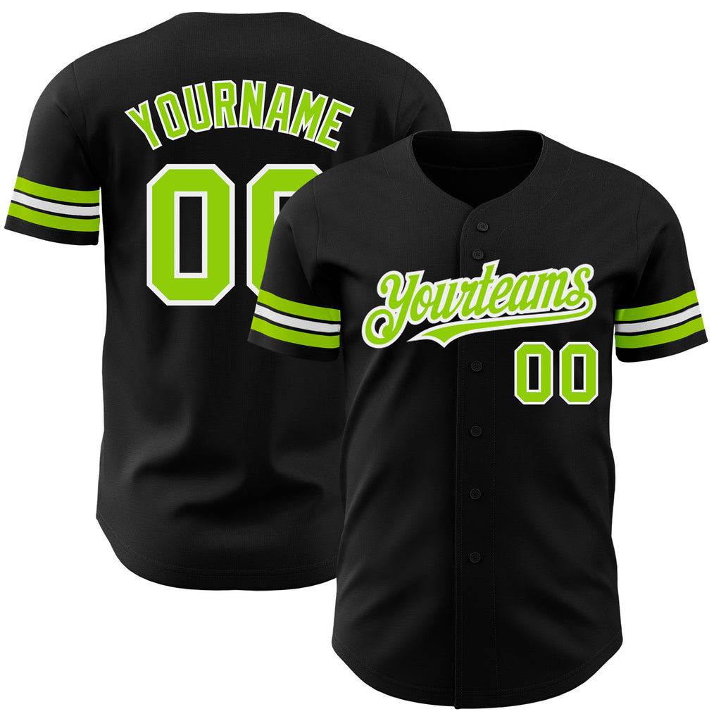Custom Black Neon Green-White Authentic Baseball Jersey