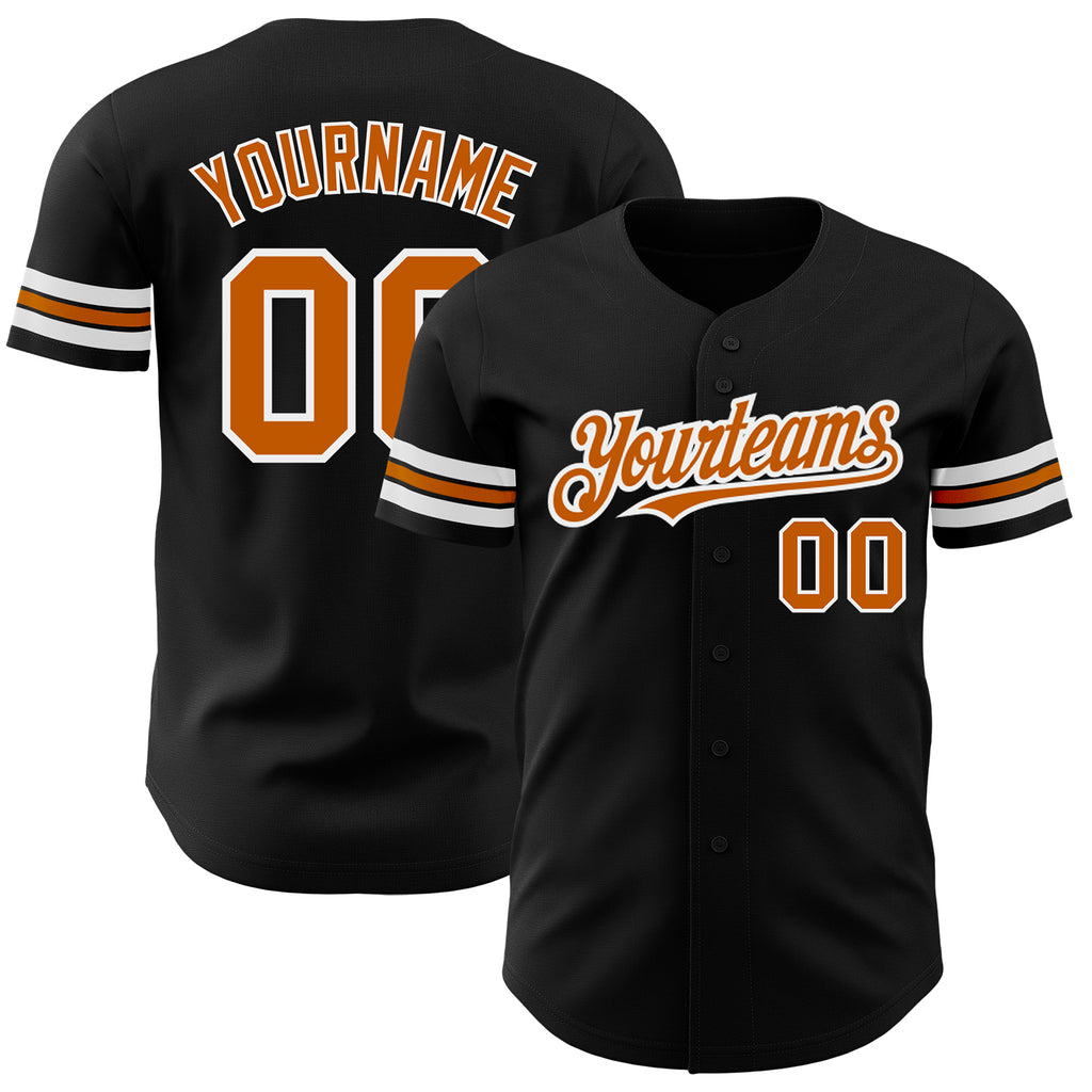 Custom Black Texas Orange-White Authentic Baseball Jersey