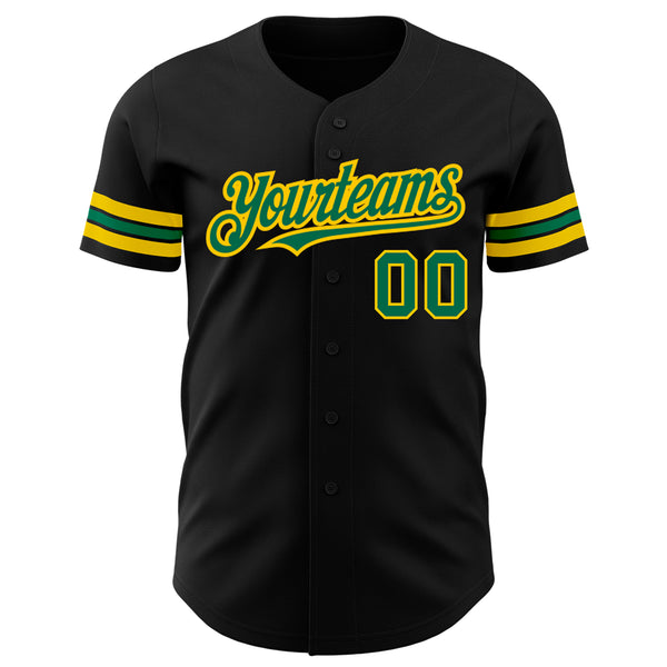 Custom Black Kelly Green-Yellow Authentic Baseball Jersey
