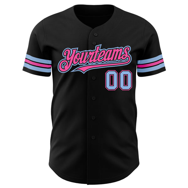 Custom Black Light Blue-Pink Authentic Baseball Jersey