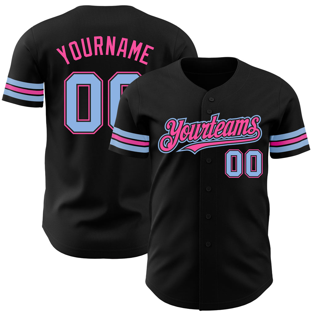 Custom Black Light Blue-Pink Authentic Baseball Jersey
