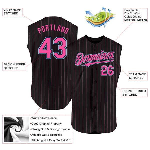 Custom Black Pink Pinstripe Aqua Authentic Sleeveless Baseball Jersey