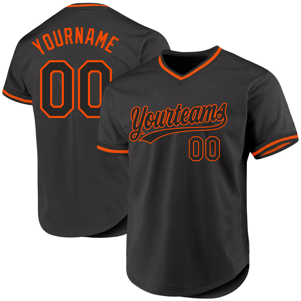 Custom Black Orange Authentic Throwback Baseball Jersey