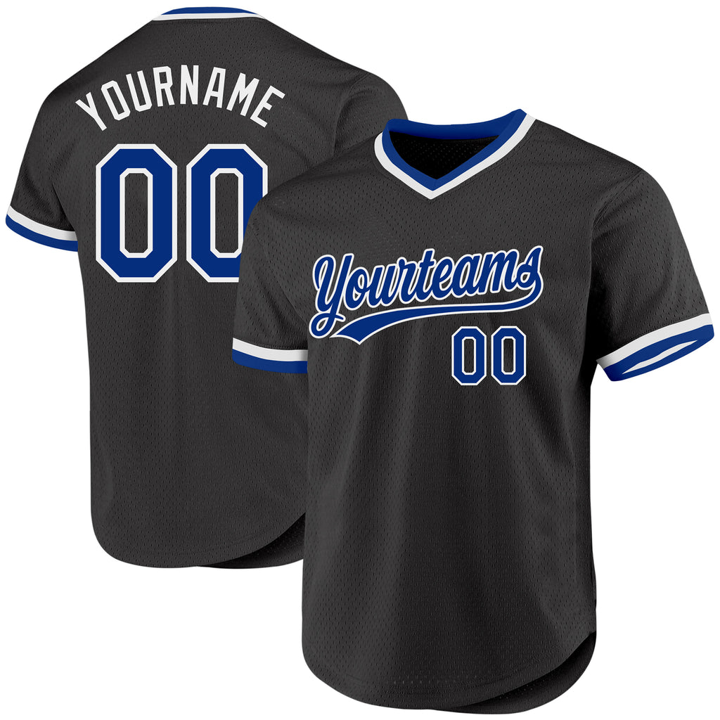 Custom Black Royal-White Authentic Throwback Baseball Jersey