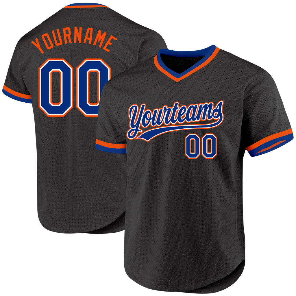 Custom Black Royal-Orange Authentic Throwback Baseball Jersey