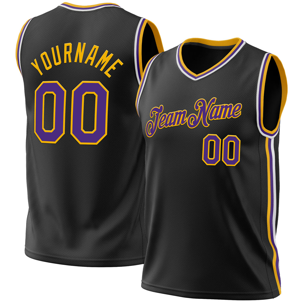 Custom Black Purple-Gold Authentic Throwback Basketball Jersey