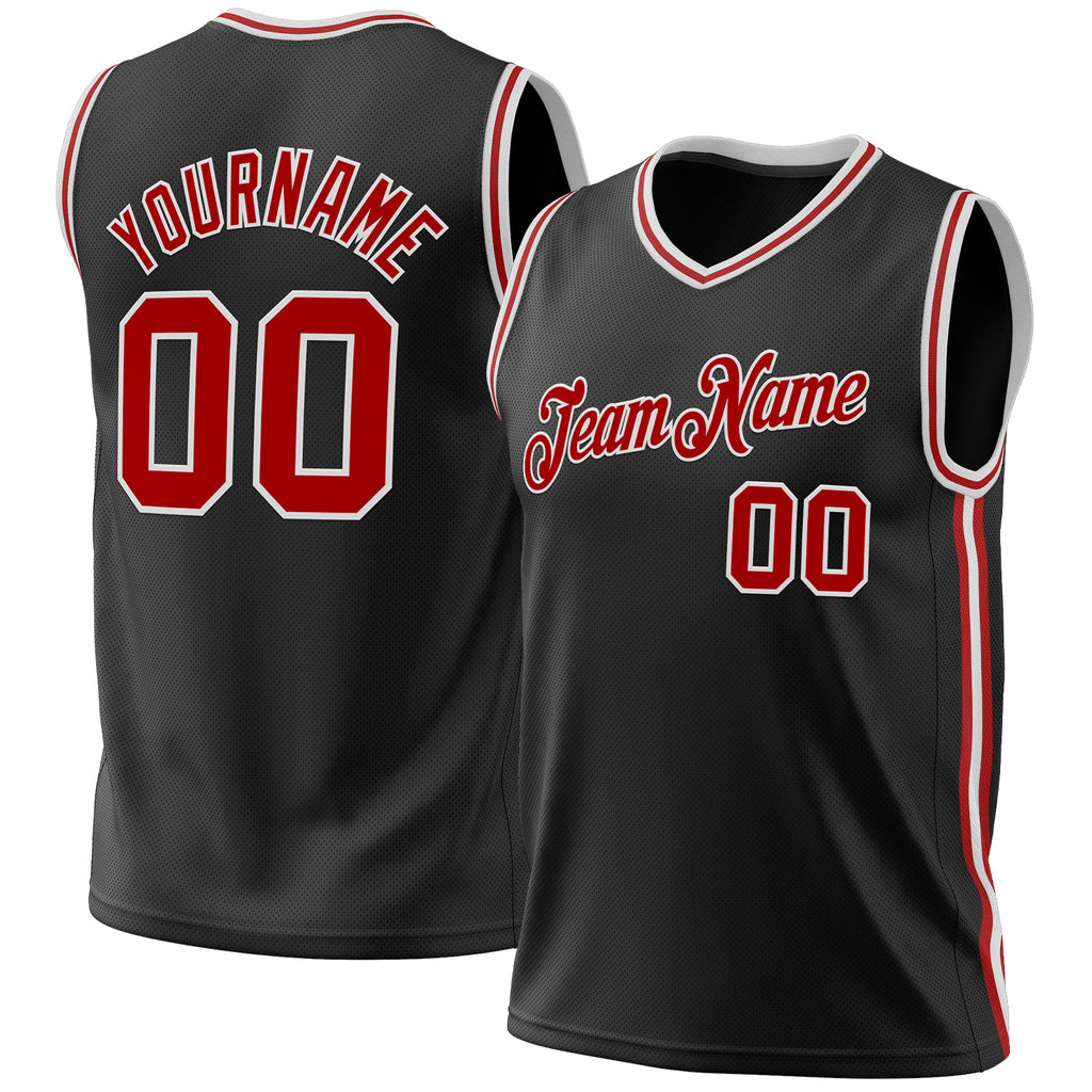 Custom Black Red-White Authentic Throwback Basketball Jersey