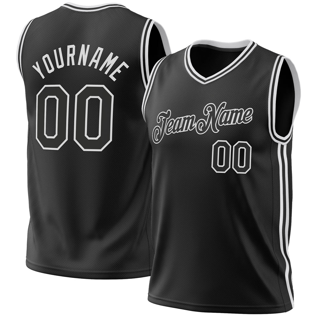 Custom Black White Authentic Throwback Basketball Jersey