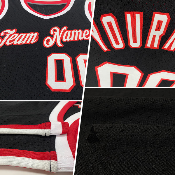 Custom Black Gold-Red Authentic Throwback Basketball Jersey