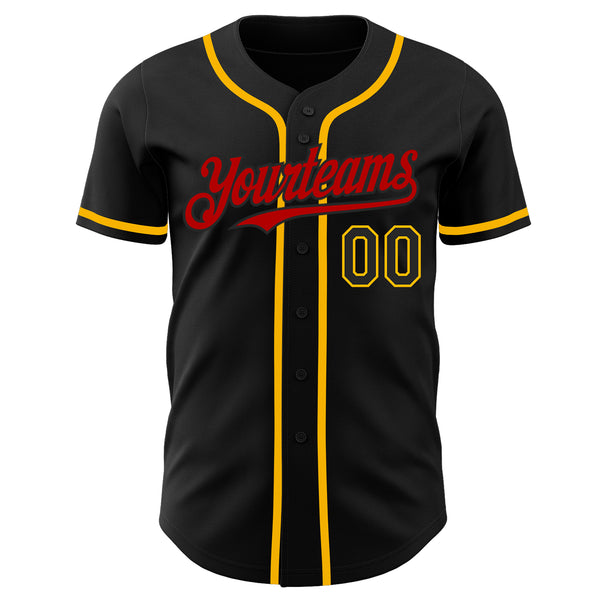 Custom Black Gold-Red Authentic Baseball Jersey