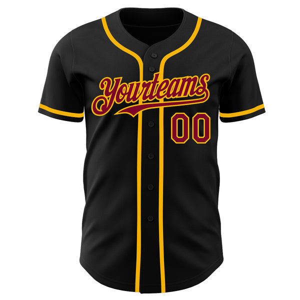 Custom Black Maroon-Gold Authentic Baseball Jersey