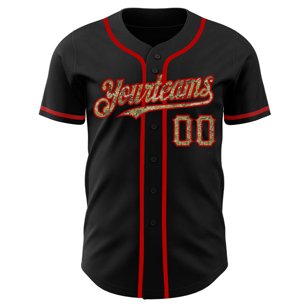 Custom Black Camo-Red Authentic Baseball Jersey