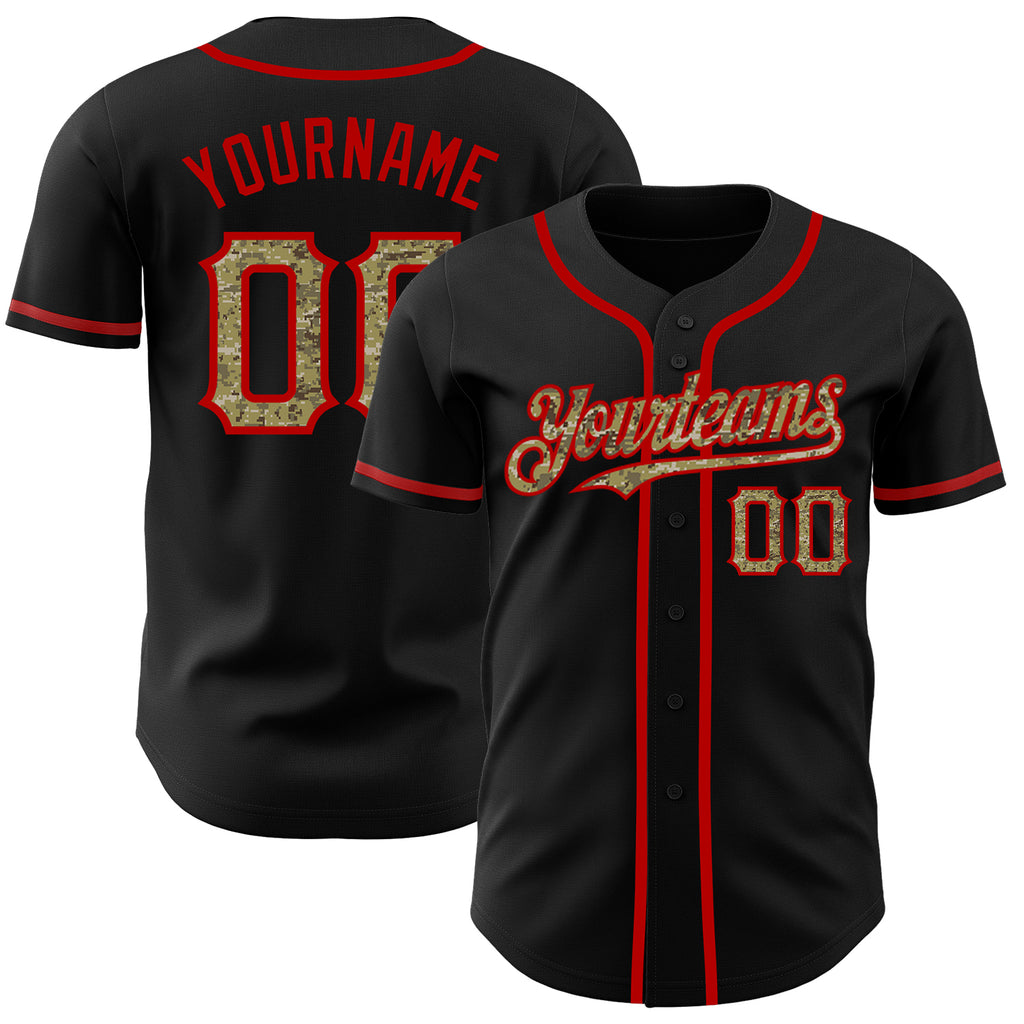 Custom Black Camo-Red Authentic Baseball Jersey