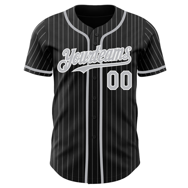 Custom Black Gray Pinstripe White Authentic Baseball Jersey