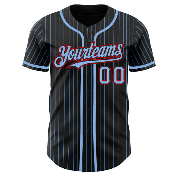 Custom Black Light Blue Pinstripe Red Authentic Baseball Jersey