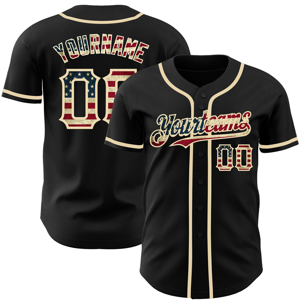 Custom Black Vintage USA Flag-Cream Authentic Baseball Jersey