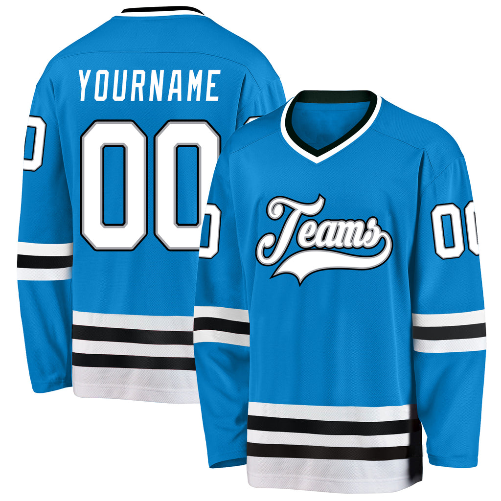 Custom Blue White-Black Hockey Jersey