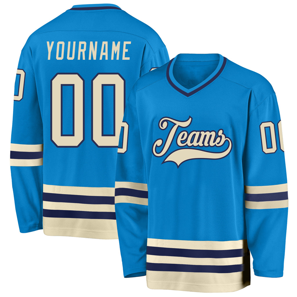 Custom Blue Cream-Navy Hockey Jersey