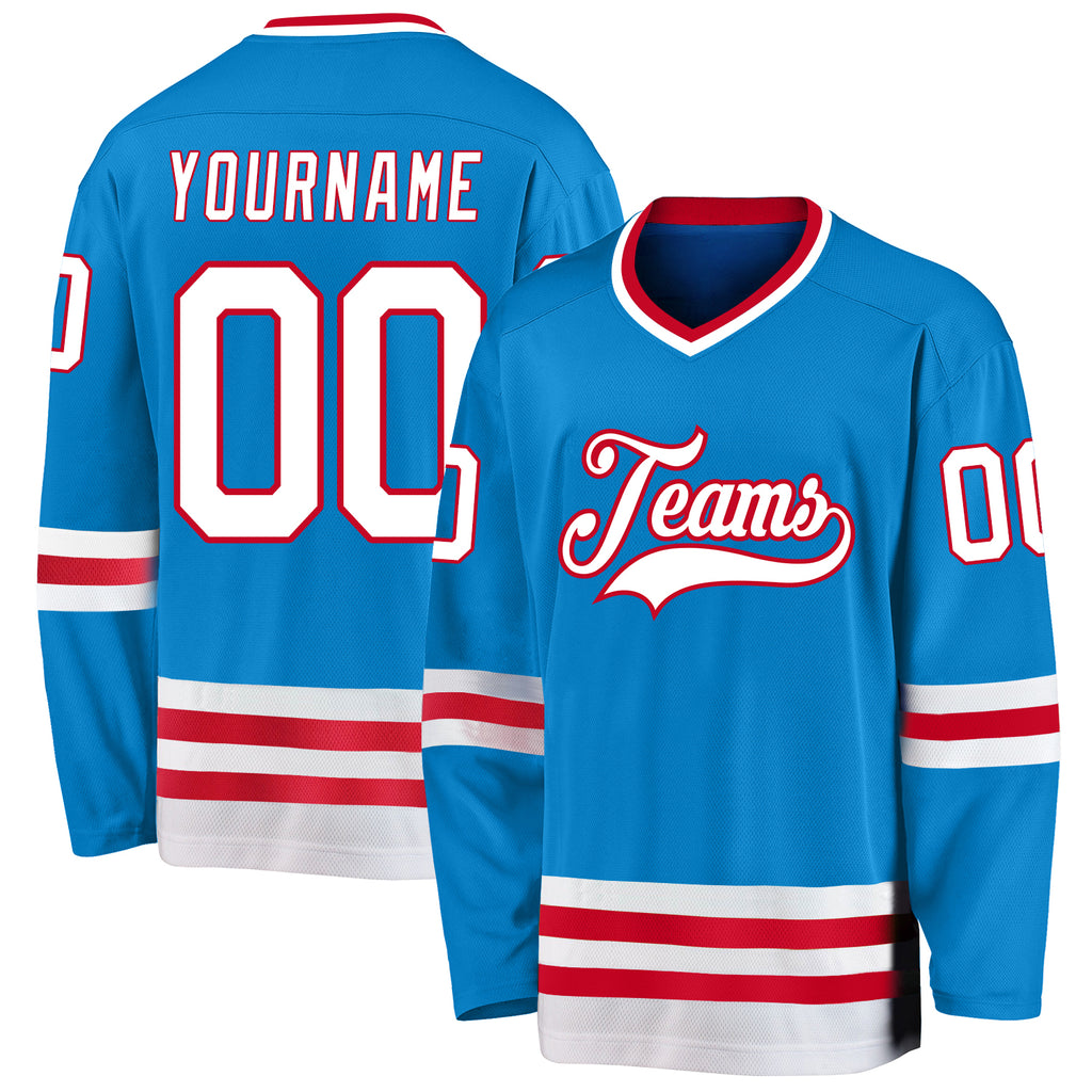 Custom Blue White-Red Hockey Jersey