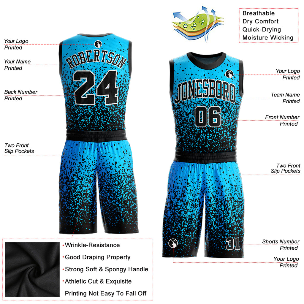 FIITG Custom Basketball Suit Jersey Blue Black-White Round Neck Sublimation