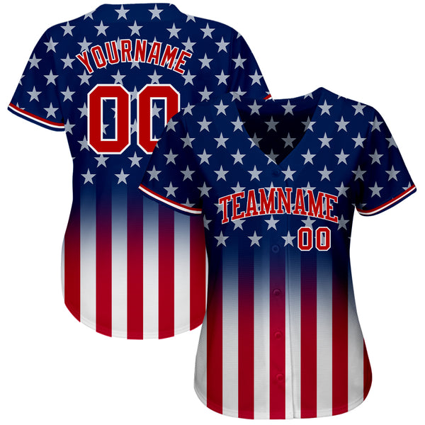 Custom Blue Red-White 3D American Flag Fashion Authentic Baseball Jersey