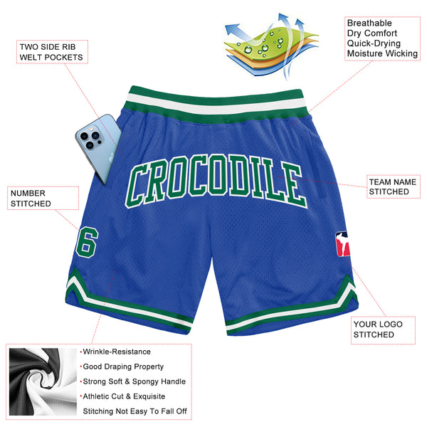 Custom Blue Kelly Green-White Authentic Throwback Basketball Shorts