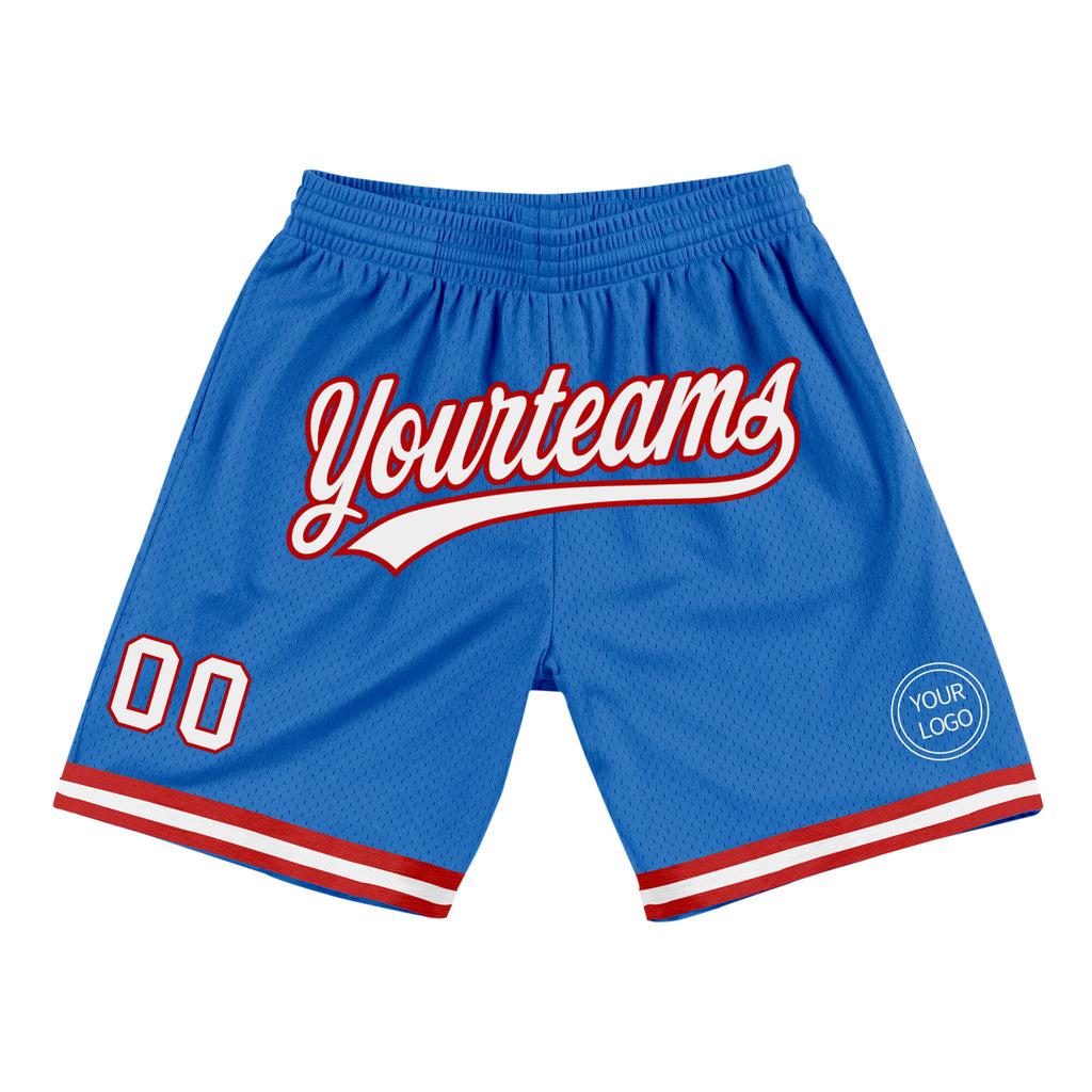 Custom Blue White-Red Authentic Throwback Basketball Shorts