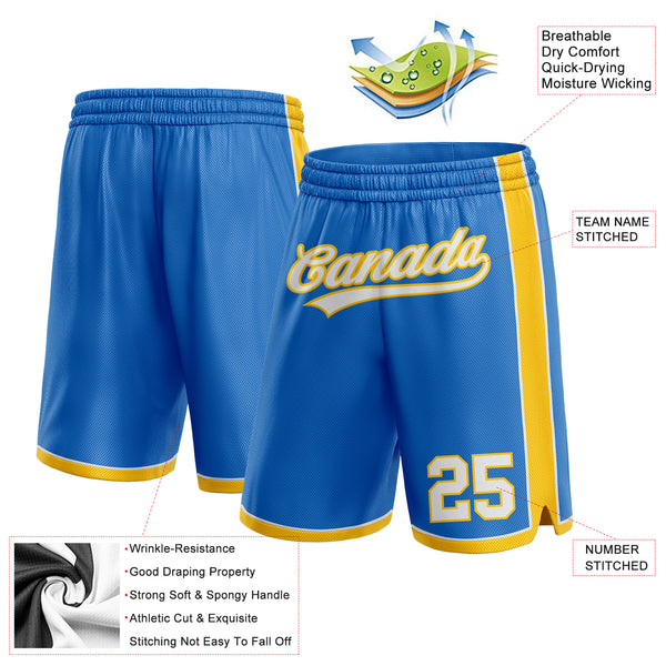 Custom Blue White-Yellow Authentic Basketball Shorts