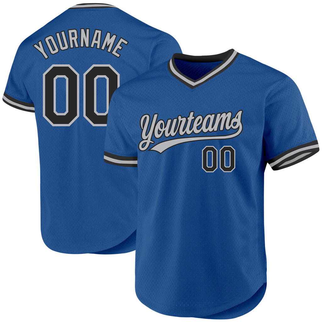 Custom Blue Black-Gray Authentic Throwback Baseball Jersey