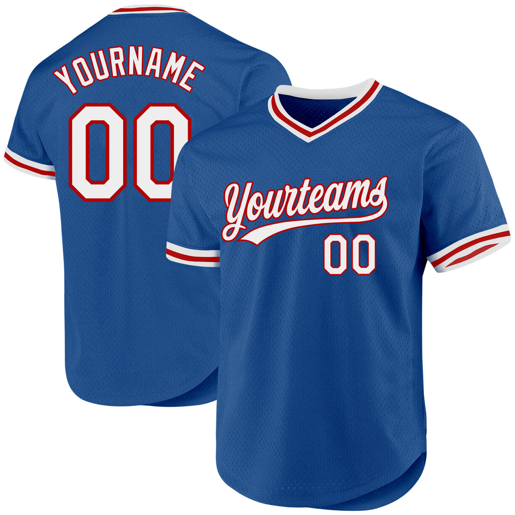 Custom Blue White-Red Authentic Throwback Baseball Jersey