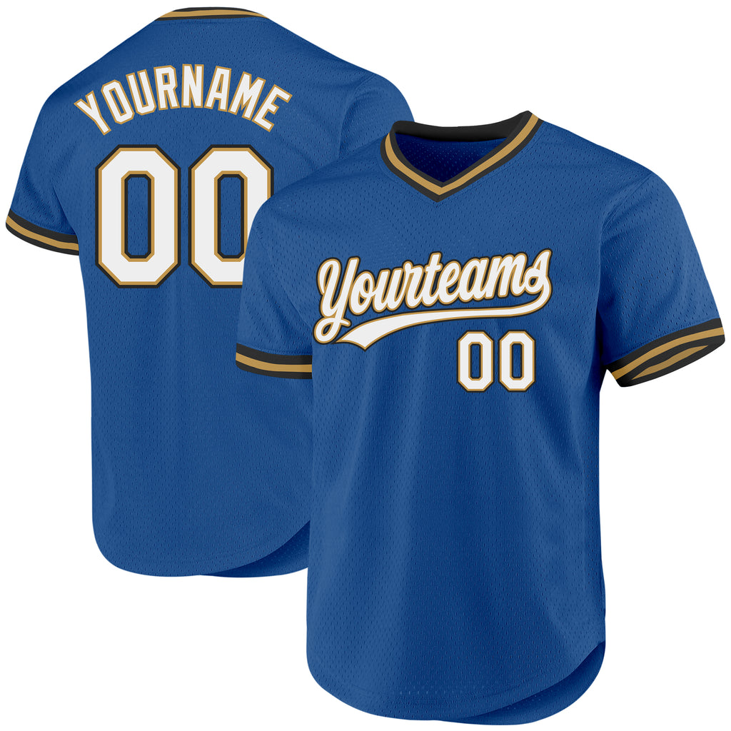 Custom Blue Old Gold-Black Authentic Throwback Baseball Jersey