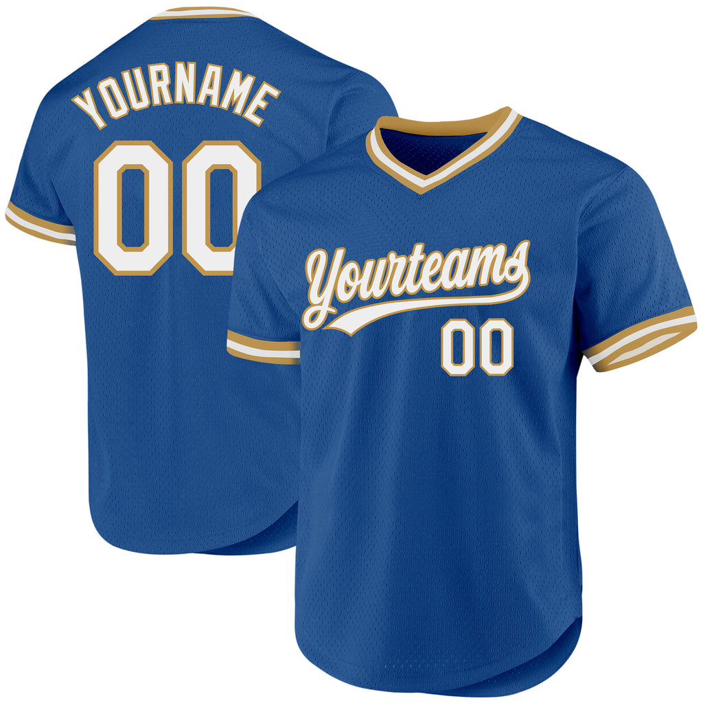 Custom Blue White-Old Gold Authentic Throwback Baseball Jersey