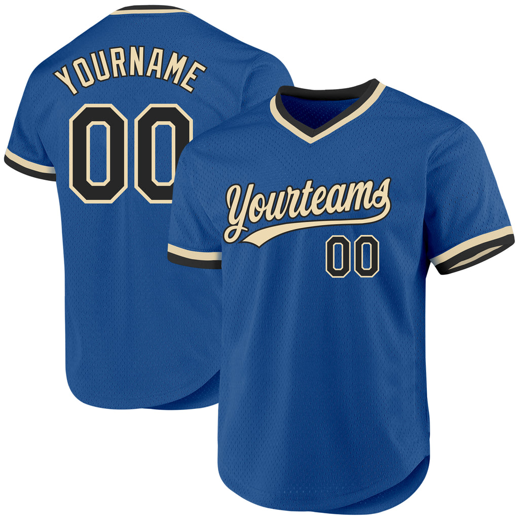 Custom Blue Black-Cream Authentic Throwback Baseball Jersey