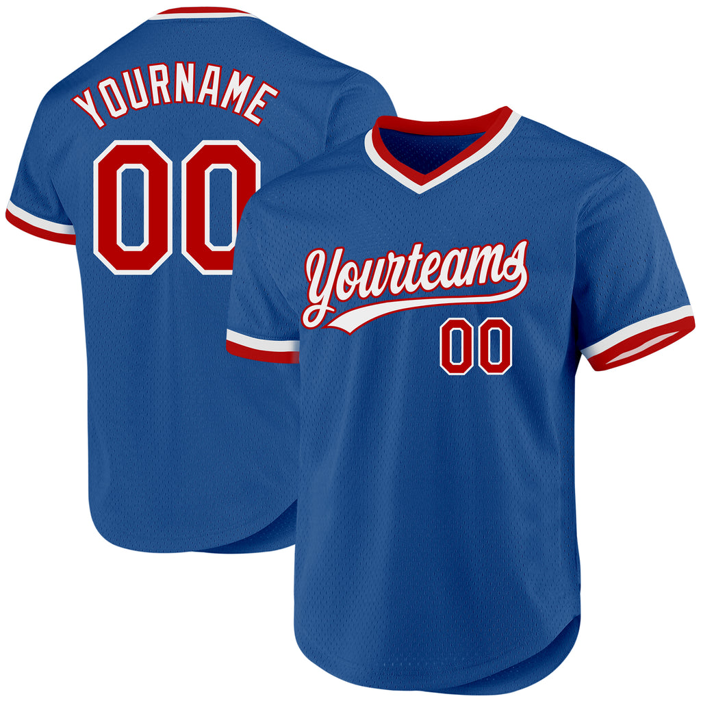 Custom Blue Red-White Authentic Throwback Baseball Jersey