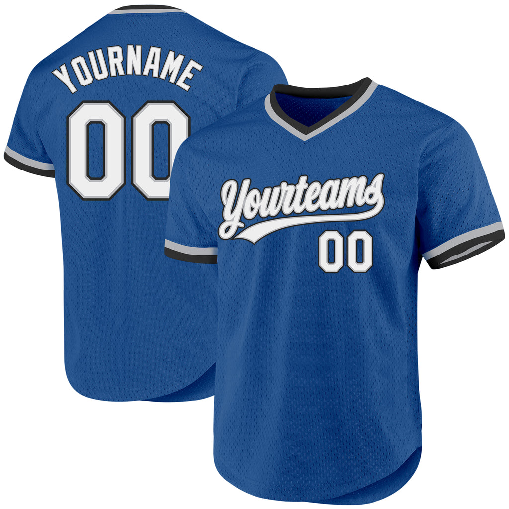 Custom Blue Gray-Black Authentic Throwback Baseball Jersey