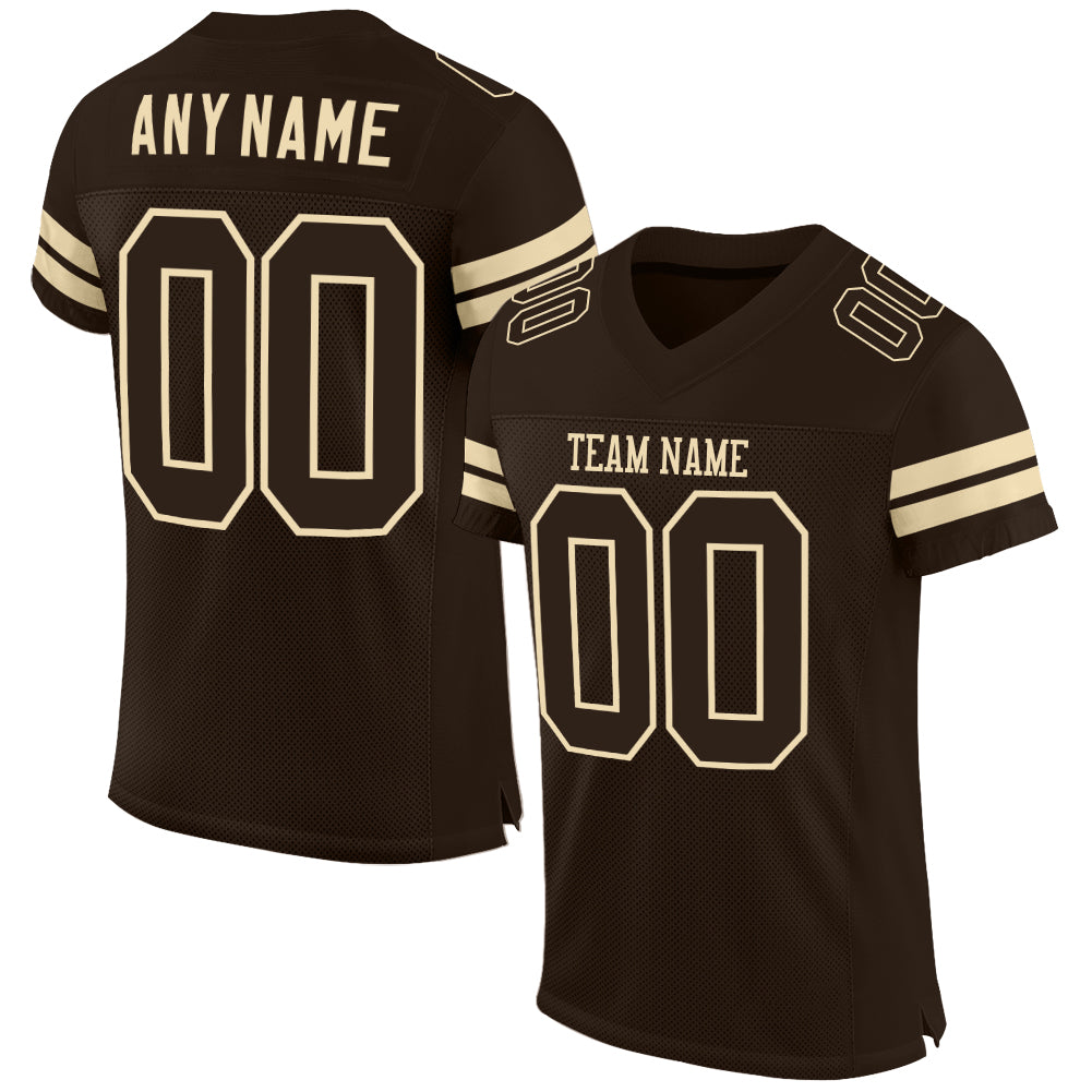 Custom Brown Brown-Cream Mesh Authentic Football Jersey