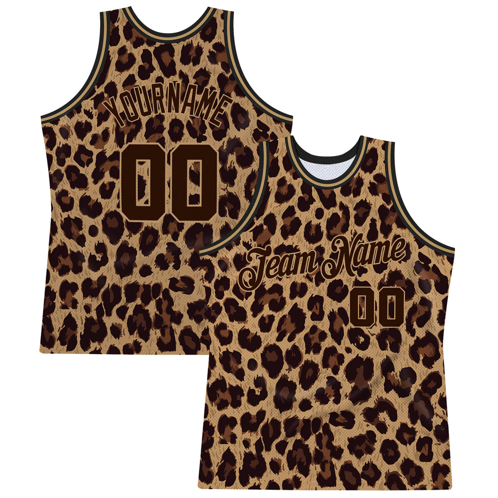 FIITG Custom Basketball Jersey Brown Brown-Old Gold 3D Pattern Design Leopard Authentic