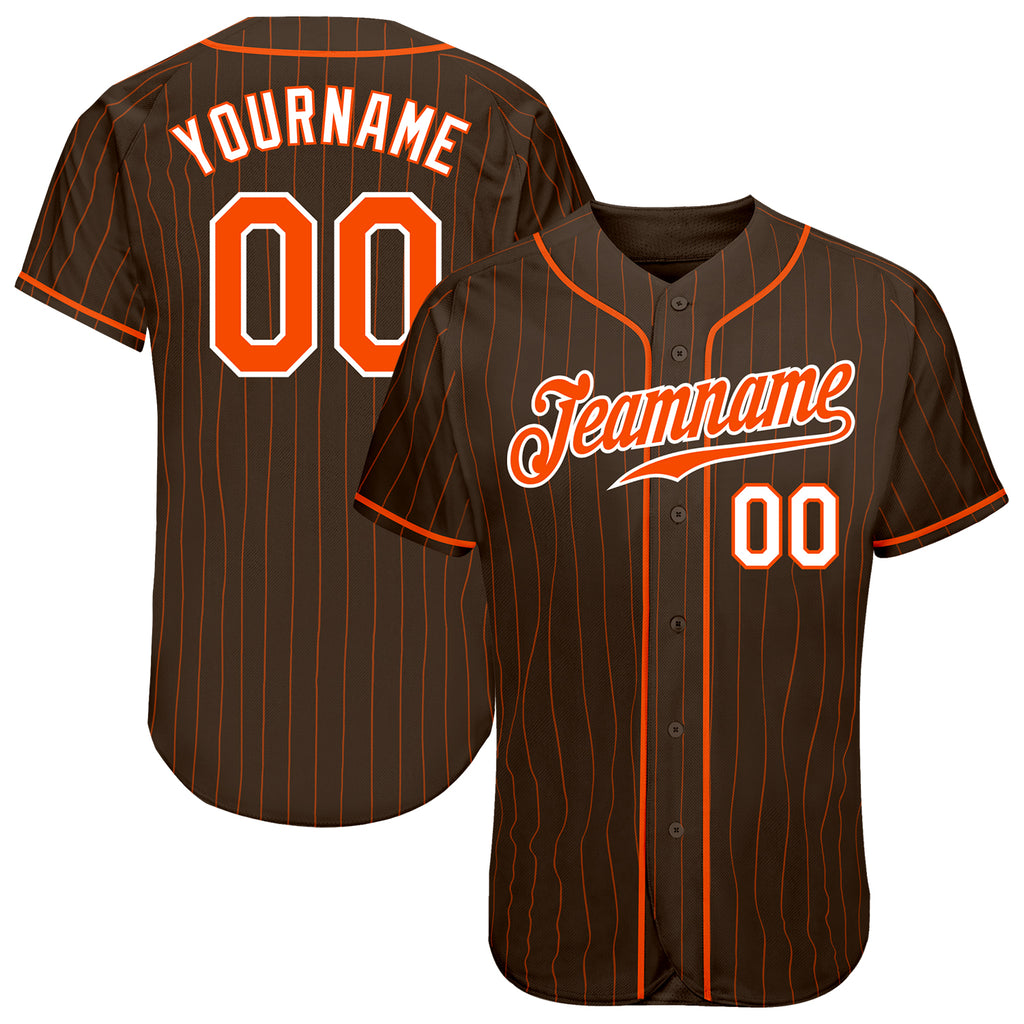 Custom Brown Orange Pinstripe Orange-White Authentic Baseball Jersey