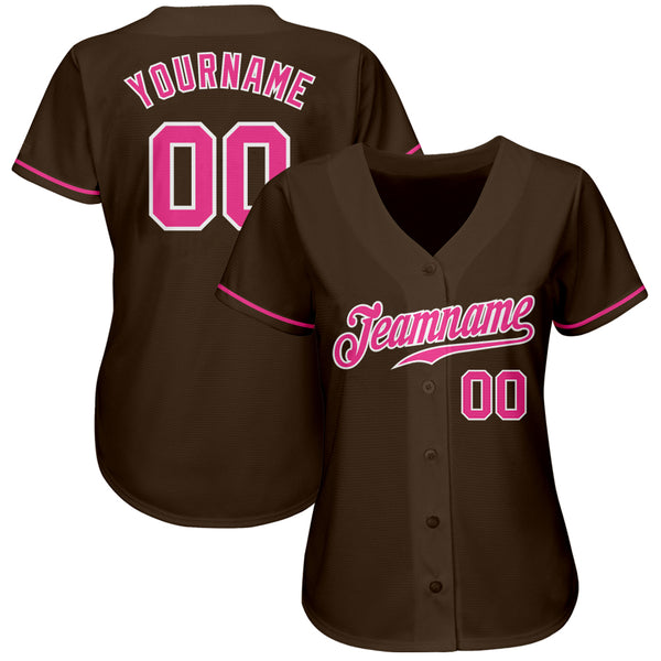 Custom Brown Pink-White Authentic Baseball Jersey