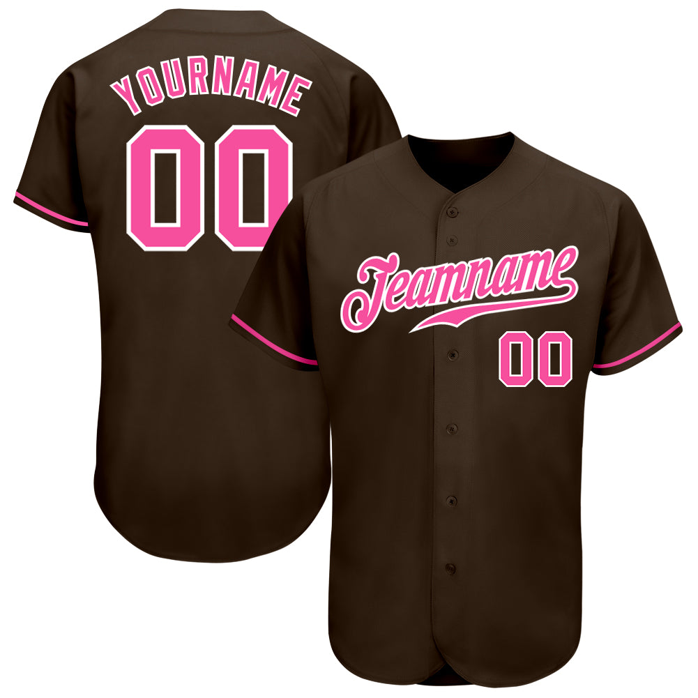 Custom Brown Pink-White Authentic Baseball Jersey