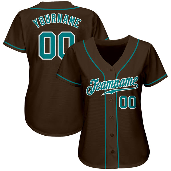 Custom Brown Teal-White Authentic Baseball Jersey